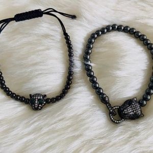 Set of 2 Hematite Beaded Jaguar Bracelets